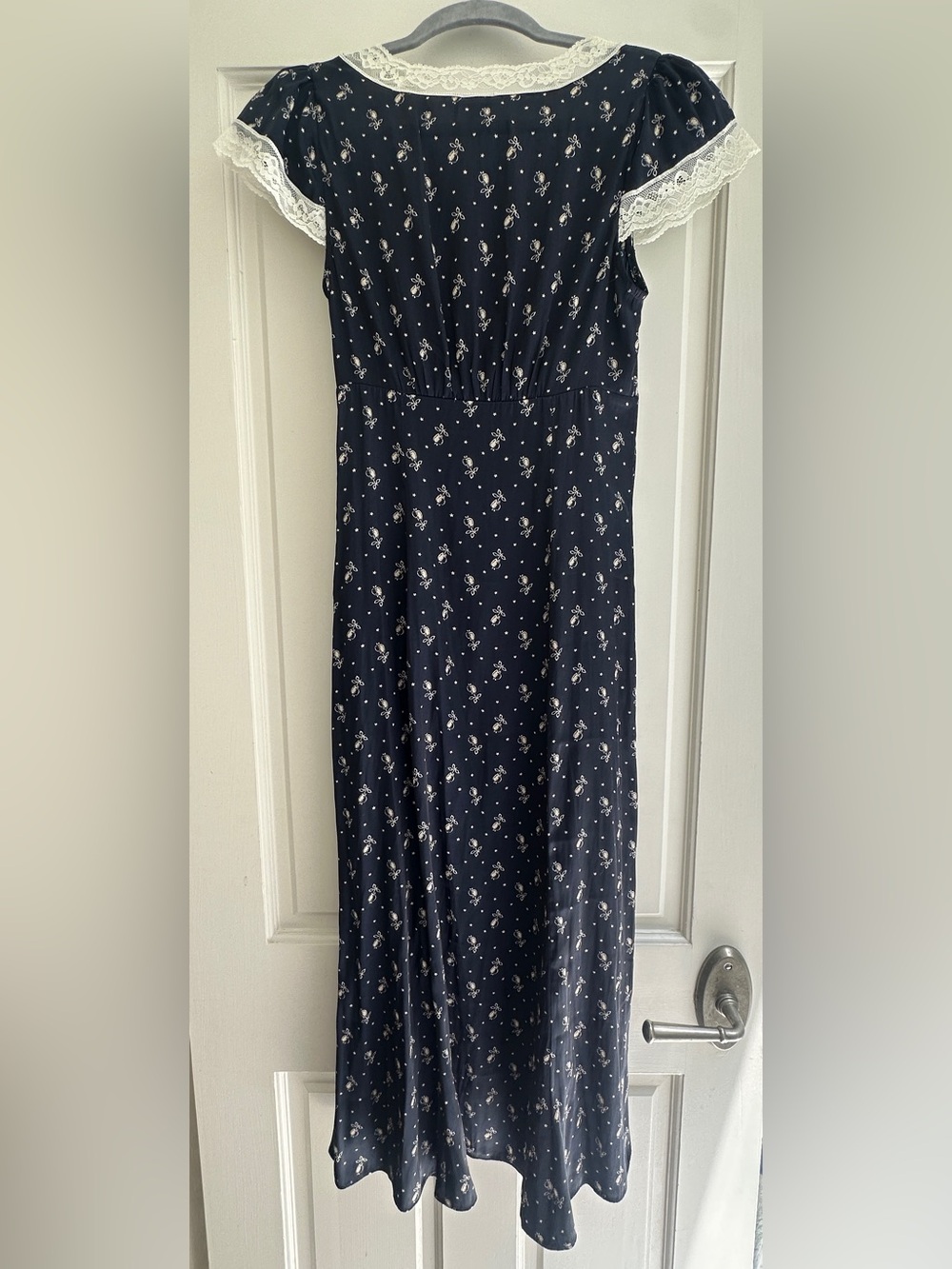 Kimchi Blue Navy Lace-Trim Button-Front Midi Dress - Picture 8 of 8